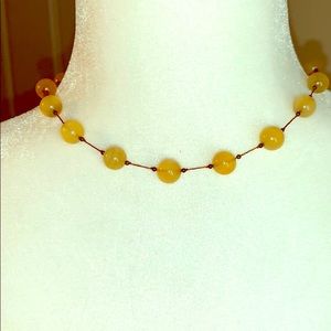 Beige translucent agate bead necklace 16”